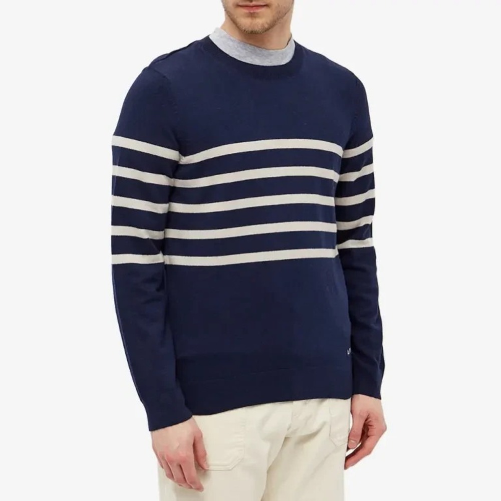 A.P.C. Maceo Stripe Knit‎ Sweater Men 2XL Navy Cashmere Blend Designer $300